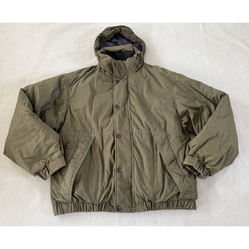 Eddie Bauer Olive Green Outdoor Outfitter Goose Down Jacket L Packable Hood  VTG